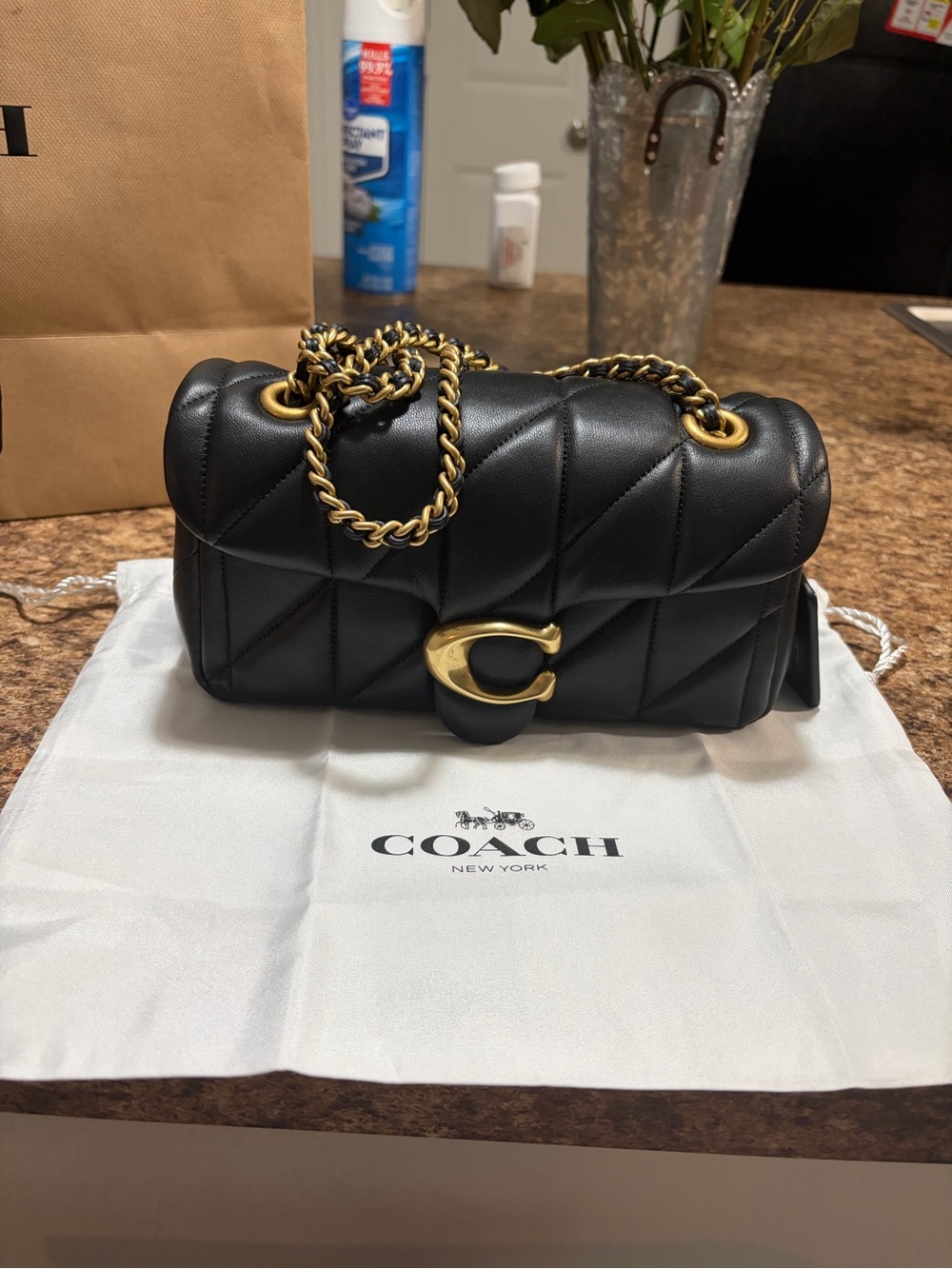 Coach Tabby 20 Quilted Leather Shoulder Bag in Black with Gold Hardware